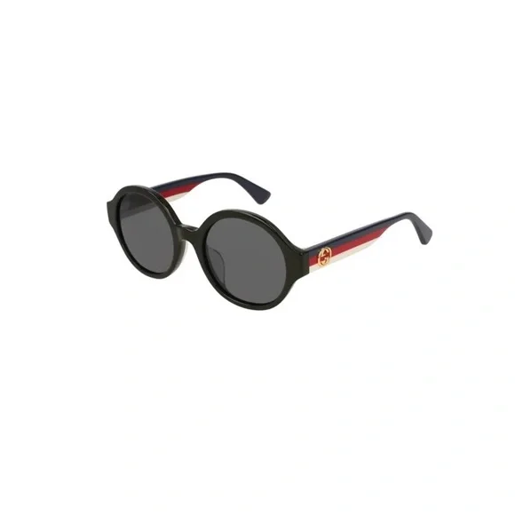 GUCCI 51mm Core Round Frame Black Sunglasses Red Blue Arms & Case Authentic